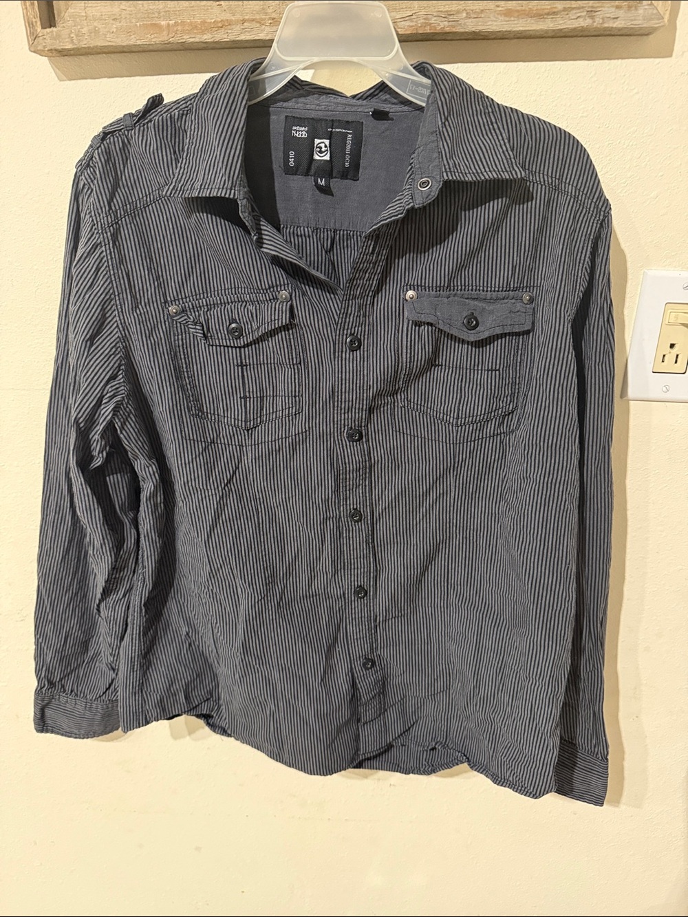 Ocean Current Men's Charcoal and Black Striped Button Up Surf Shirt 100% Cotton